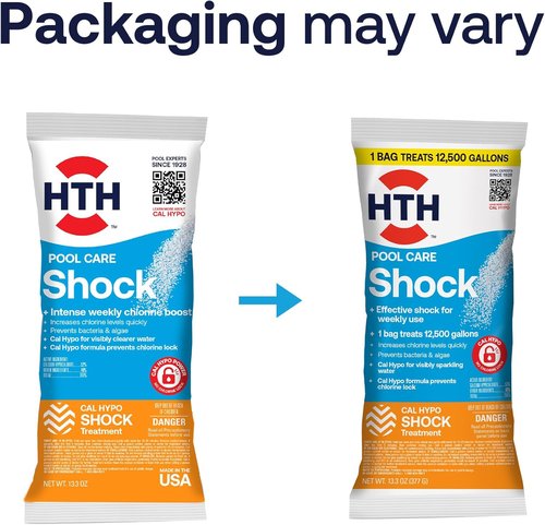 HTH 52031 Swimming Pool Care Shock, Swimming Pool Chlorinator Boosts Chlorine Levels, Cal Hypo Formula, 13.3oz (1 Pack)