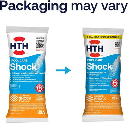 HTH 52031 Swimming Pool Care Shock, Swimming Pool Chlorinator Boosts Chlorine Levels, Cal Hypo Formula, 13.3oz (1 Pack)