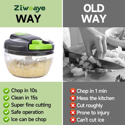 Skiennix Manual Food Processor - Portable Vegetable Chopper & Garlic Mincer | 500ml Gray-Green