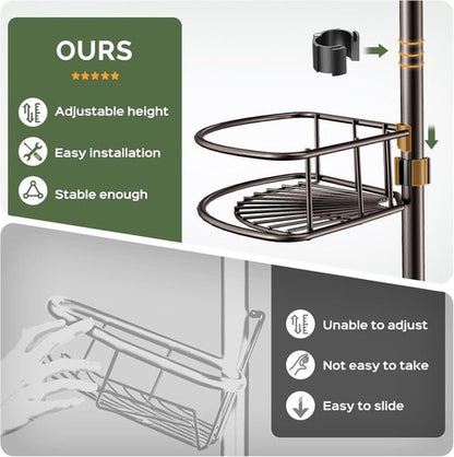 HAMITOR Corner Shower Caddy - 4-Tier Rust-Resistant Bathroom Organizer | Adjustable 47-121 Inch - No-Drill Installation - Space-Saving Bronze Shelves