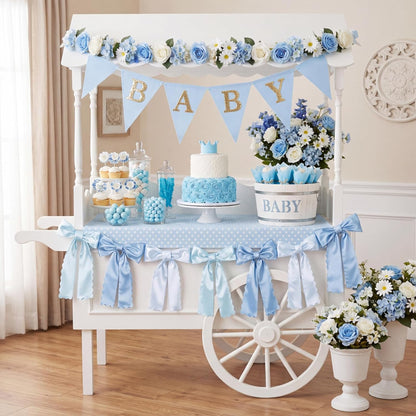 VitalCozy Blue Bow Garland - Pre-Strung Satin Ribbon Decor for Coquette Party & Bridal Showers