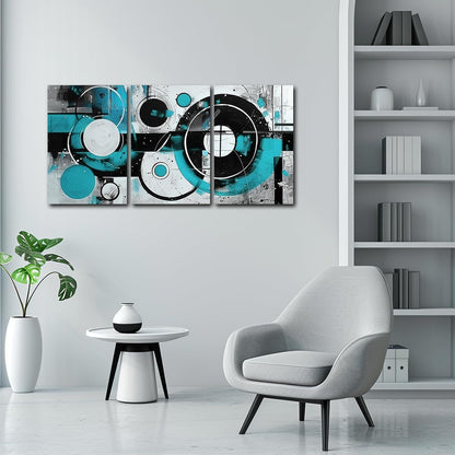 SWQYLB Teal Abstract Wall Art - Blue & Gray Geometric Canvas Print Set | Framed 12" x 16" x 3 Pieces for Home Decor