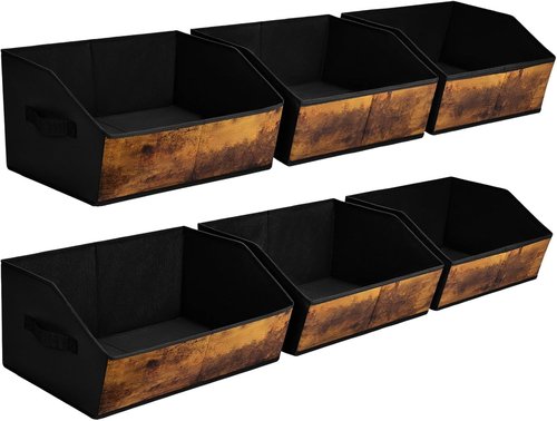 Homsorout Trapezoid Storage Cubes - Collapsible Fabric Baskets for Organization | 6 Pack in Wood Grain Brown