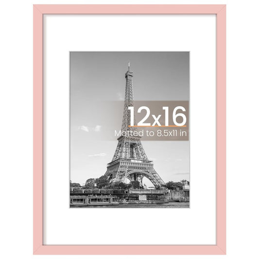 upsimples 12x16 Picture Frame, Display Pictures 8.5x11 with Mat or 12 x 16 Without, Wall Hanging Poster Frames, Pink, 1 Pack