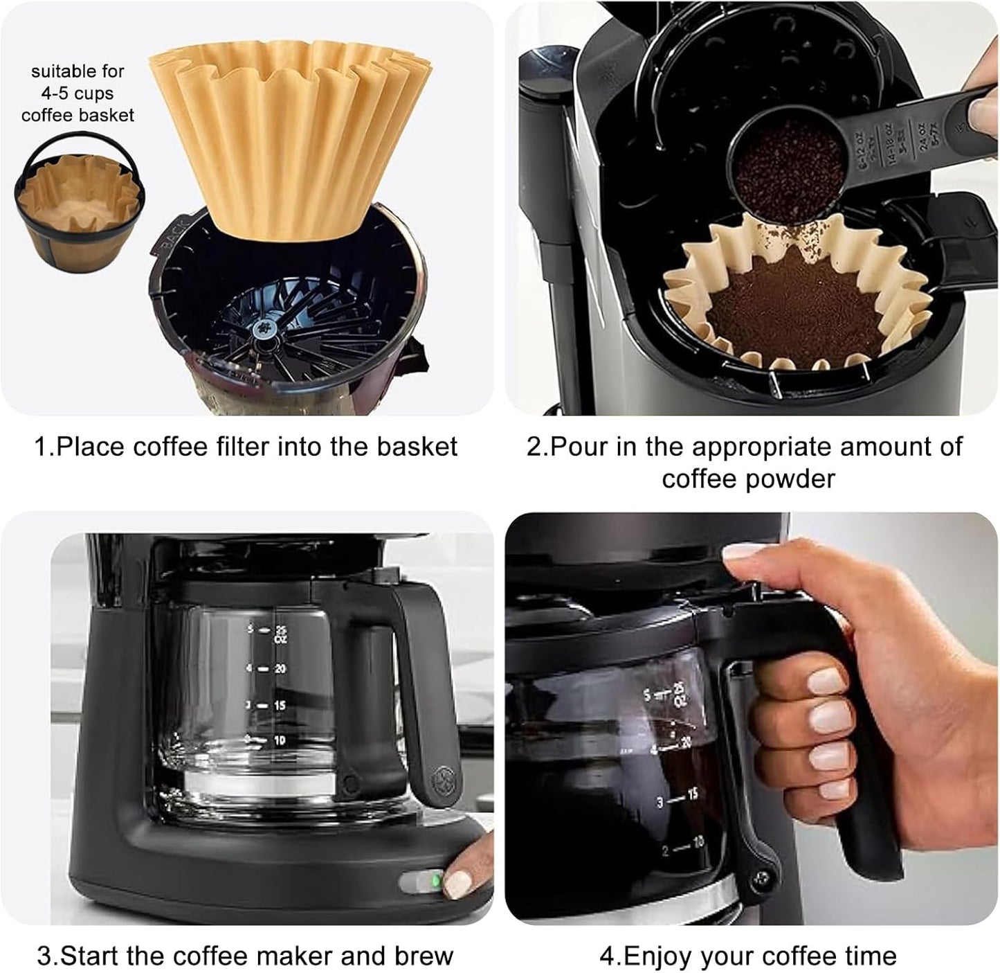 Skiennix 5 Cup Coffee Filters - 100 Count Unbleached Natural Paper for Pour Over Coffee Makers | Brown