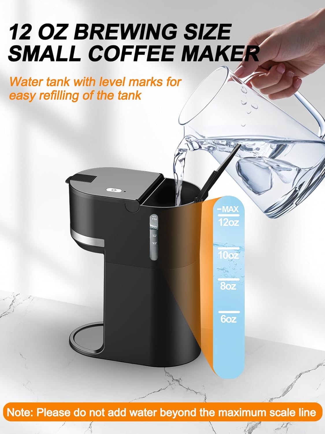Skiennix Single Serve Coffee Maker - Fast Brew for K-Cup & Ground Coffee | 6-12 oz Sizes, Black