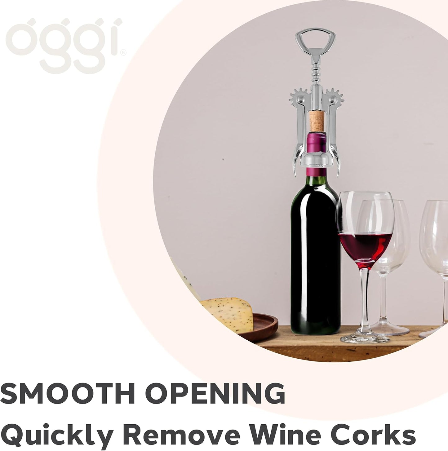 OGGI Wine Opener, Wing Corkscrew, Metal Manual Wine Bottle Opener, Multifunctional Cork Screw for Home & Waiters with Beer Bottle Opener, Durable Design