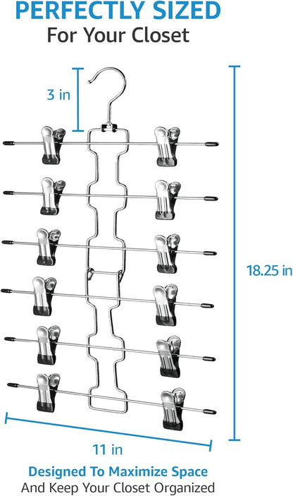 ZOBER 3-Pack Skirt Hangers with Clips - Space-Saving Closet Organizer for Pants & Skirts