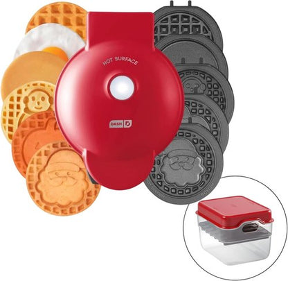 DASH Multimaker - Versatile Waffle Iron & Griddle with 7 Removable Plates | Mini Holiday Waffles (Red)