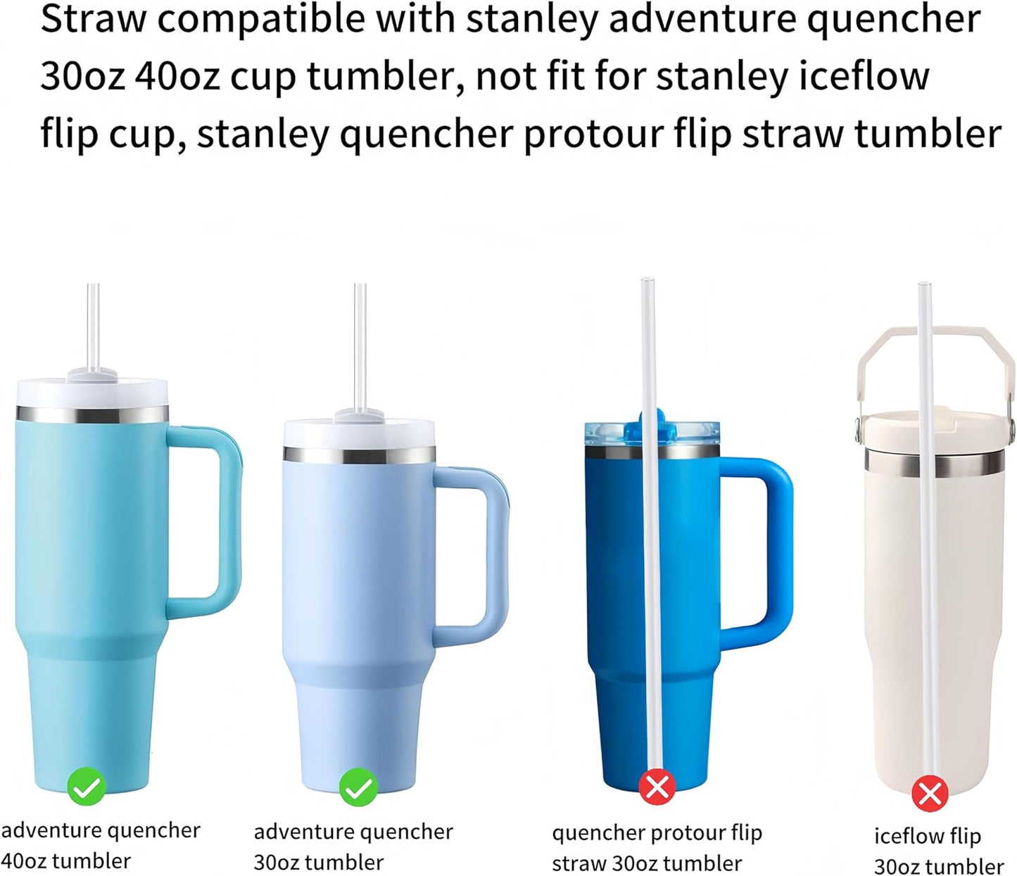 Stanley Replacement Straws - Extra Long 12-Inch Reusable Plastic Straws for 40 oz & 30 oz Tumblers | 6-Pack Clear