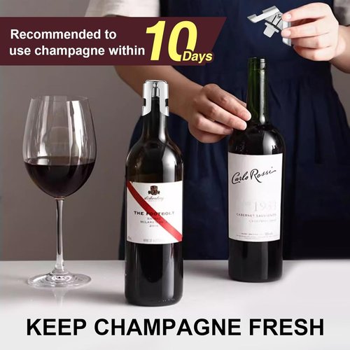 3Pack Leak-Proof Champagne Bottle Stoppers, Stainless Steel Reusable Wine Stoppers, Vacuum Sealer for Fresh Sparkling Wine
