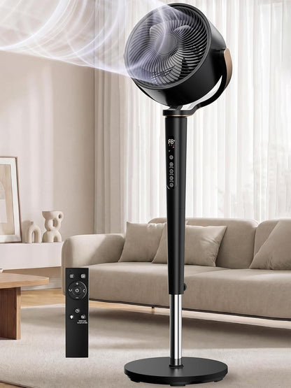 Uthfy Oscillating Fan - 120° Full-Automatic Oscillation, Quiet DC Motor, Remote Control, 16 Speeds, Black