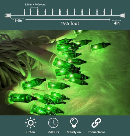 HISHINY Green Christmas Lights - 100 Count String Lights for Indoor/Outdoor Decor | UL Certified, 21 Feet