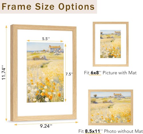 JCJMY Solid Wood Picture Frame - 8.5x11" for Certificates & Photos | Natural Finish with Plexiglass