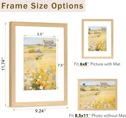 JCJMY Solid Wood Picture Frame - 8.5x11" for Certificates & Photos | Natural Finish with Plexiglass