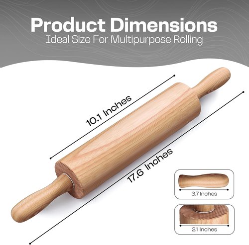 Classic Beech Wood Rolling Pin by [Brand Name] - 17.6 Inch Ergonomic Dough Roller for Baking Pizza, Pastry, and Cookies