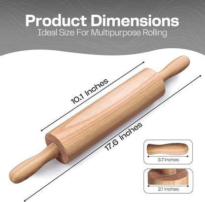 Classic Beech Wood Rolling Pin by [Brand Name] - 17.6 Inch Ergonomic Dough Roller for Baking Pizza, Pastry, and Cookies