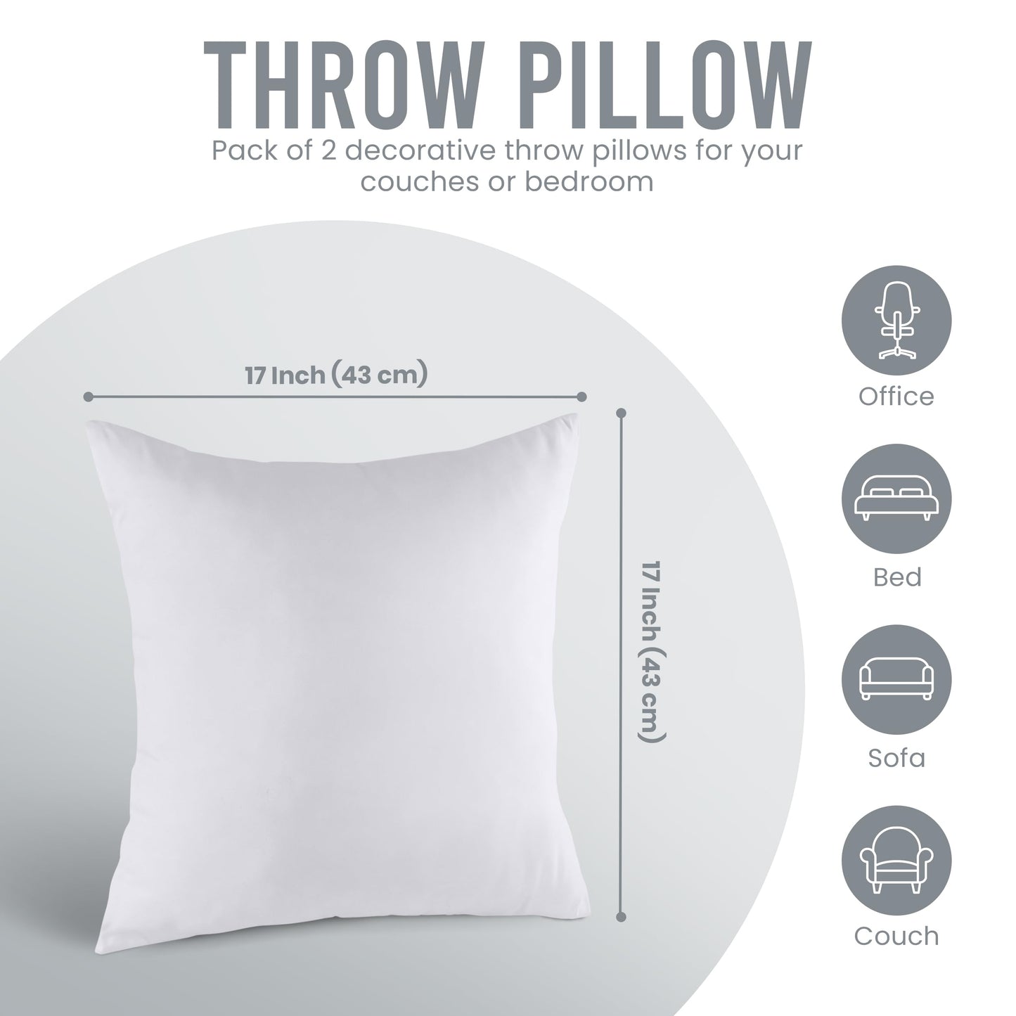 Utopia Bedding 17x17 Pillow Inserts, Set of 2, White – Indoor Decorative Throw Pillows for Bed, Sofa & Couch – Soft, Supportive & Fluffy Cushion Inserts