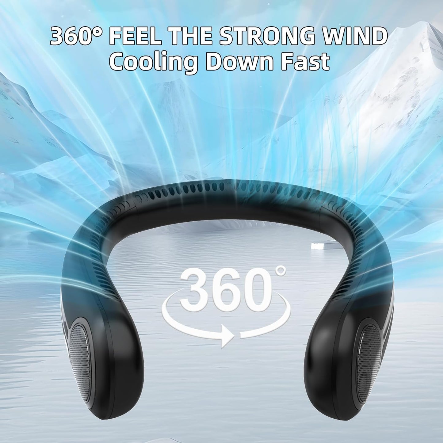 Skiennix Portable Neck Fan - Hands-Free Bladeless Design with 360° Cooling & LED Display - USB Rechargeable, 6000mAh Battery (Black)
