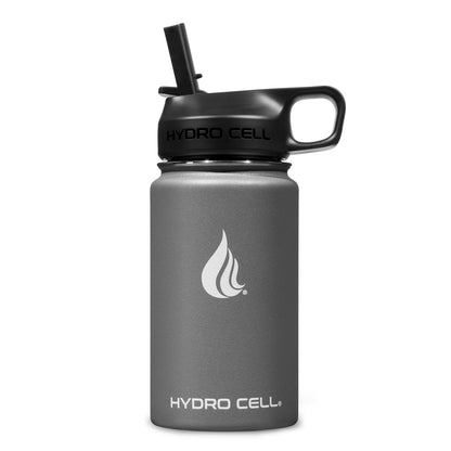 HYDRO CELL Stainless Steel Insulated Water Bottle with Straw - For Cold & Hot Drinks - Metal Vacuum Flask with Screw Cap and Modern Leakproof Sport Thermos for Kids & Adults (Graphite 14oz)