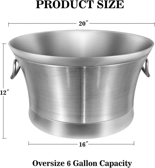BARsics Large 6-Gallon Double Wall Stainless Steel Insulated Beverage Tub for Parties