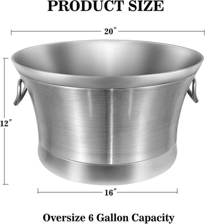 BARsics Large 6-Gallon Double Wall Stainless Steel Insulated Beverage Tub for Parties