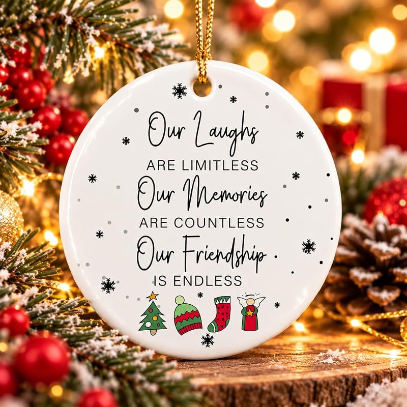 Double Sided Friend Christmas Ornament – 3in Ceramic Keepsake for Women, Sister, Coworker (L25)