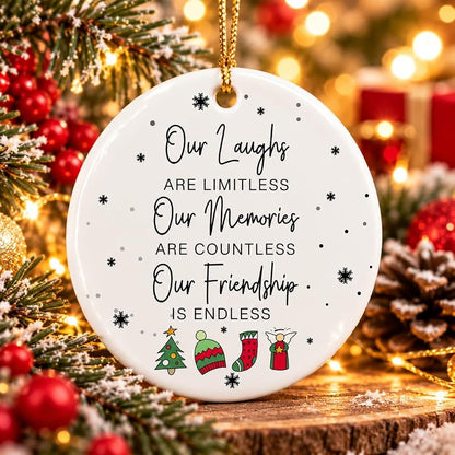 Double Sided Friend Christmas Ornament – 3in Ceramic Keepsake for Women, Sister, Coworker (L25)
