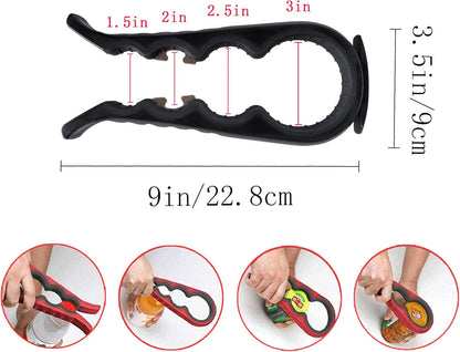 Skiennix 5-in-1 Jar Opener - Non-Slip Easy Grip Tool for Weak Hands | Black Color for Stubborn Lids