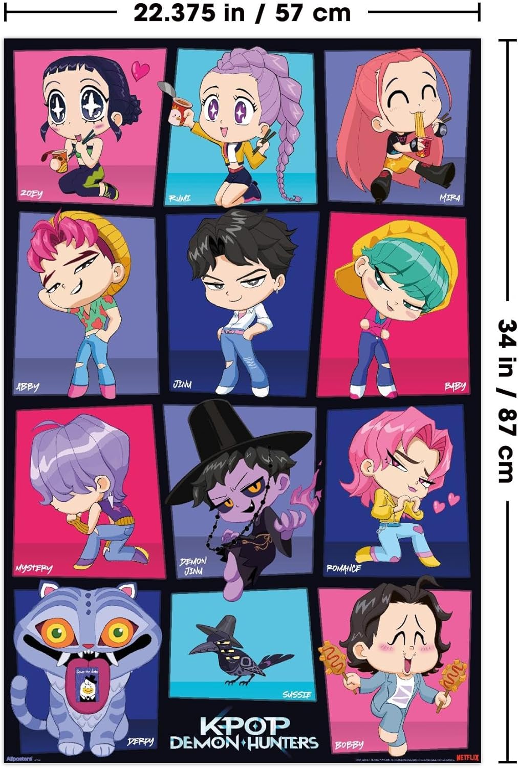 Netflix KPop Demon Hunters Wall Poster - Chibi Grid Design, Unframed, 34L x 22.4W