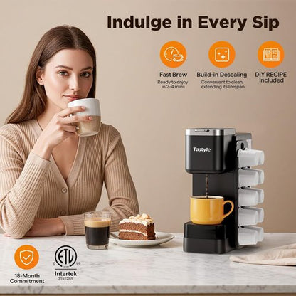 Hot & Iced Coffee Maker - Magnetic K-Pod Organizer, 40oz Removable Tank, Brews 4-5 Cups, Black