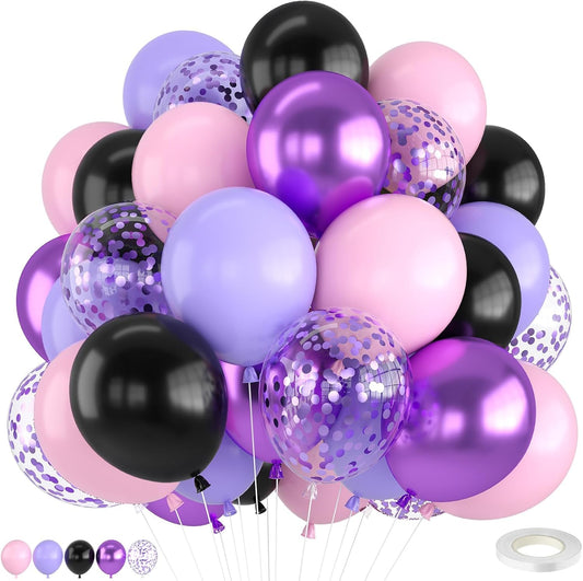 Metallic Purple Pink Balloons - 12 Inch Confetti Balloons for Girl Birthday & Baby Shower Decor
