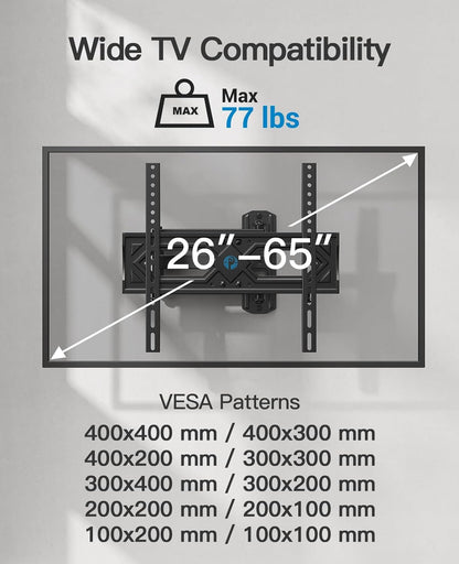 Pipishell Full Motion TV Wall Mount - Heavy Duty Articulating Arms for 26-65 Inch TVs | VESA 400x400mm, 77lbs Support