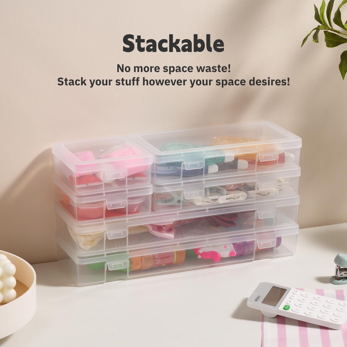 Novelinks Clear Storage Containers - Stackable Organizers with Lids for Crafts | 3 Small, 3 Medium, 3 Large