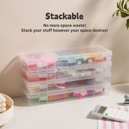 Novelinks Clear Storage Containers - Stackable Organizers with Lids for Crafts | 3 Small, 3 Medium, 3 Large
