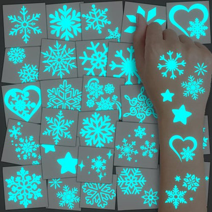 CHARLENT Blue Luminous Snowflake Temporary Tattoos - 74 Sheets of White Snowflake Designs for Kids & Adults | Perfect for Winter & Christmas Parties