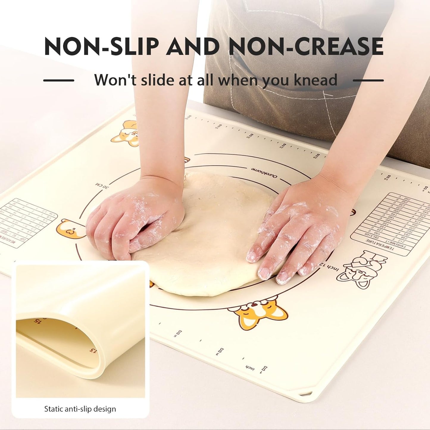 Ourokhome Silicone Baking Mat - Non-Stick, Anti-Slip Pastry Dough Cutter | 20'' x 16'', BPA-Free (Beige)
