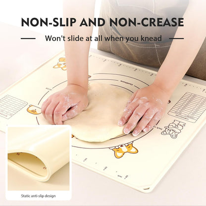 Ourokhome Silicone Baking Mat - Non-Stick, Anti-Slip Pastry Dough Cutter | 20'' x 16'', BPA-Free (Beige)