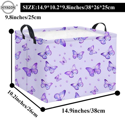 HIYAGON Rectangular Baby Girl Basket Kids Baby Storage Basket Toy Storage Bin Organizer Box Room Decor(Dot Butterfly)