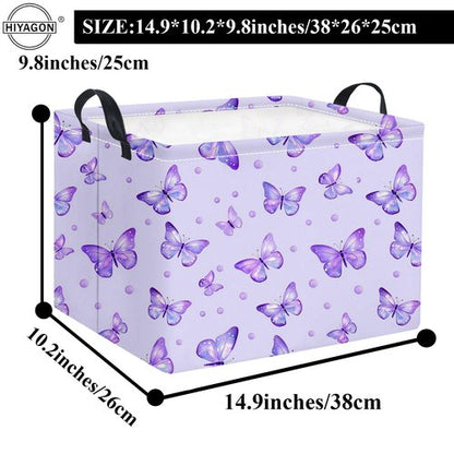 HIYAGON Rectangular Baby Girl Basket Kids Baby Storage Basket Toy Storage Bin Organizer Box Room Decor(Dot Butterfly)