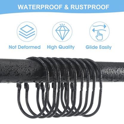 Goowin Shower Curtain Rings, 12 Pcs Shower Curtain Hooks, Oval Snap Shower Rings for Curtain, Metal Black Shower Curtain Rings Rust Proof, Glide Smoothly Shower Hooks for Shower Curtain Rod (Black)