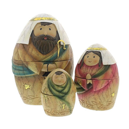 Nativity Nesting Dolls Set of 9 – Holy Family with Three Kings & Shepherd, Resin & Dolomite
