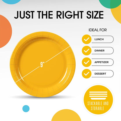 Skiennix Heavy-Duty Yellow Disposable Paper Plates - 9 Inch, 100 Pcs for Parties & Events