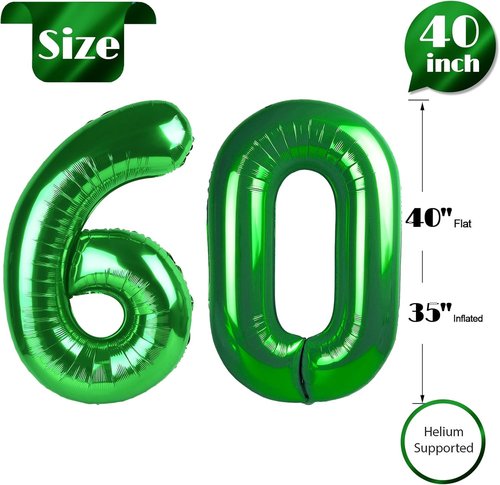 Green Number 60 Balloon - 40 Inch 60th Birthday Decorations for Men & Women | St. Patrick's Day Party Supplies