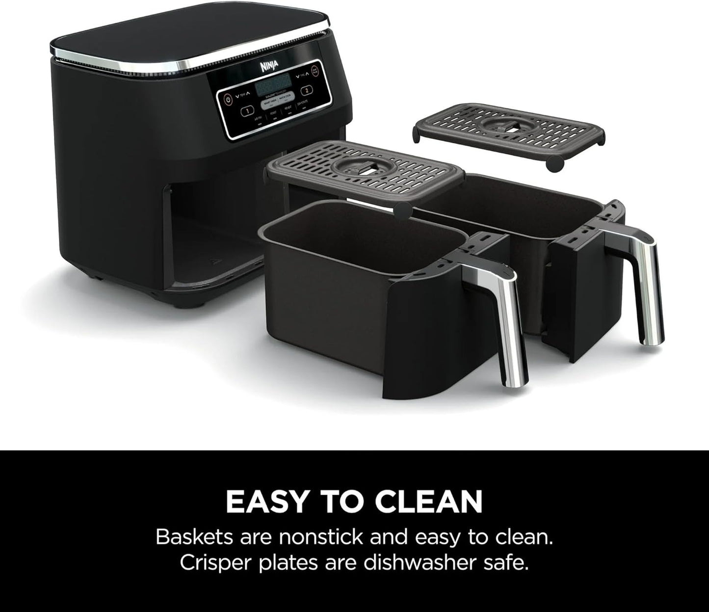 Ninja Foodi 8-Qt. 4-in-1 DualZone Air Fryer - Smart Finish, Roast, Dehydrate & Reheat - Black DZ100 (Renewed)