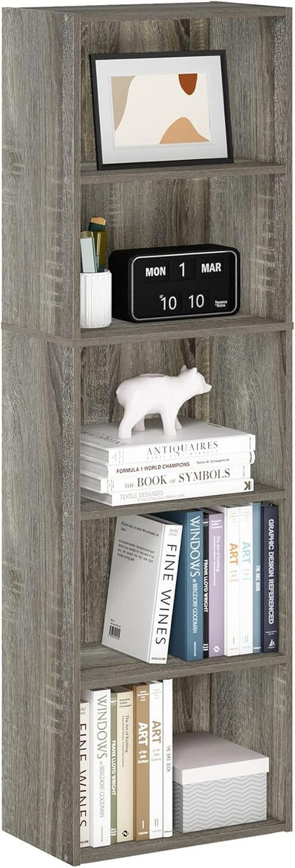 Furinno LUDER 5-Tier Bookshelf - Open Shelves for Easy Assembly | French Oak, 9.4 x 15.8 x 52 Inches