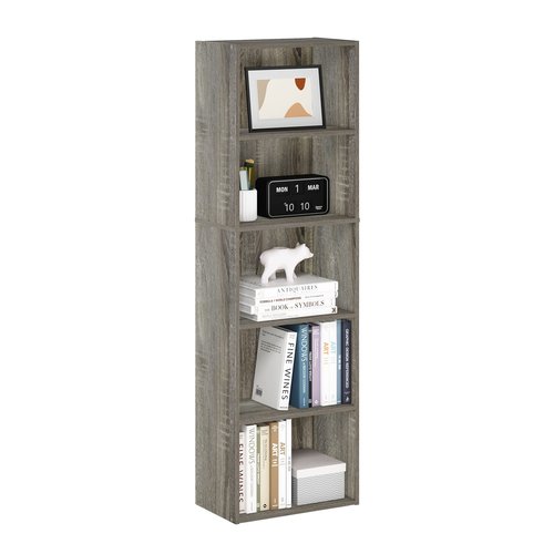 Furinno LUDER Book Shelf, 5-Tier Bookshelf, Bookcase with Open Shelves, 9.4 x 15.8 x 52, Easy Assembly, for Living Room, Bedroom, Home Office, French Oak