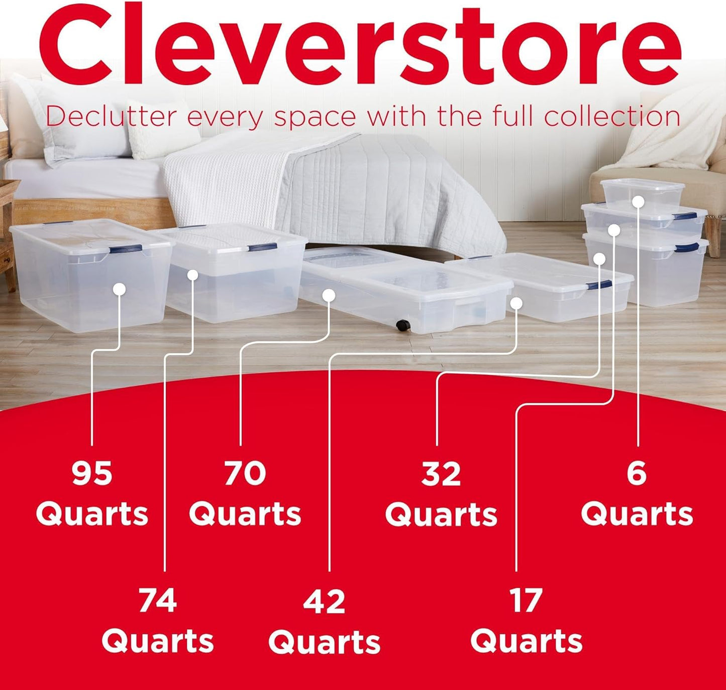 Rubbermaid Cleverstore 95 Qt Clear Storage Bins - Stackable, BPA-Free, 4-Pack | Made in USA