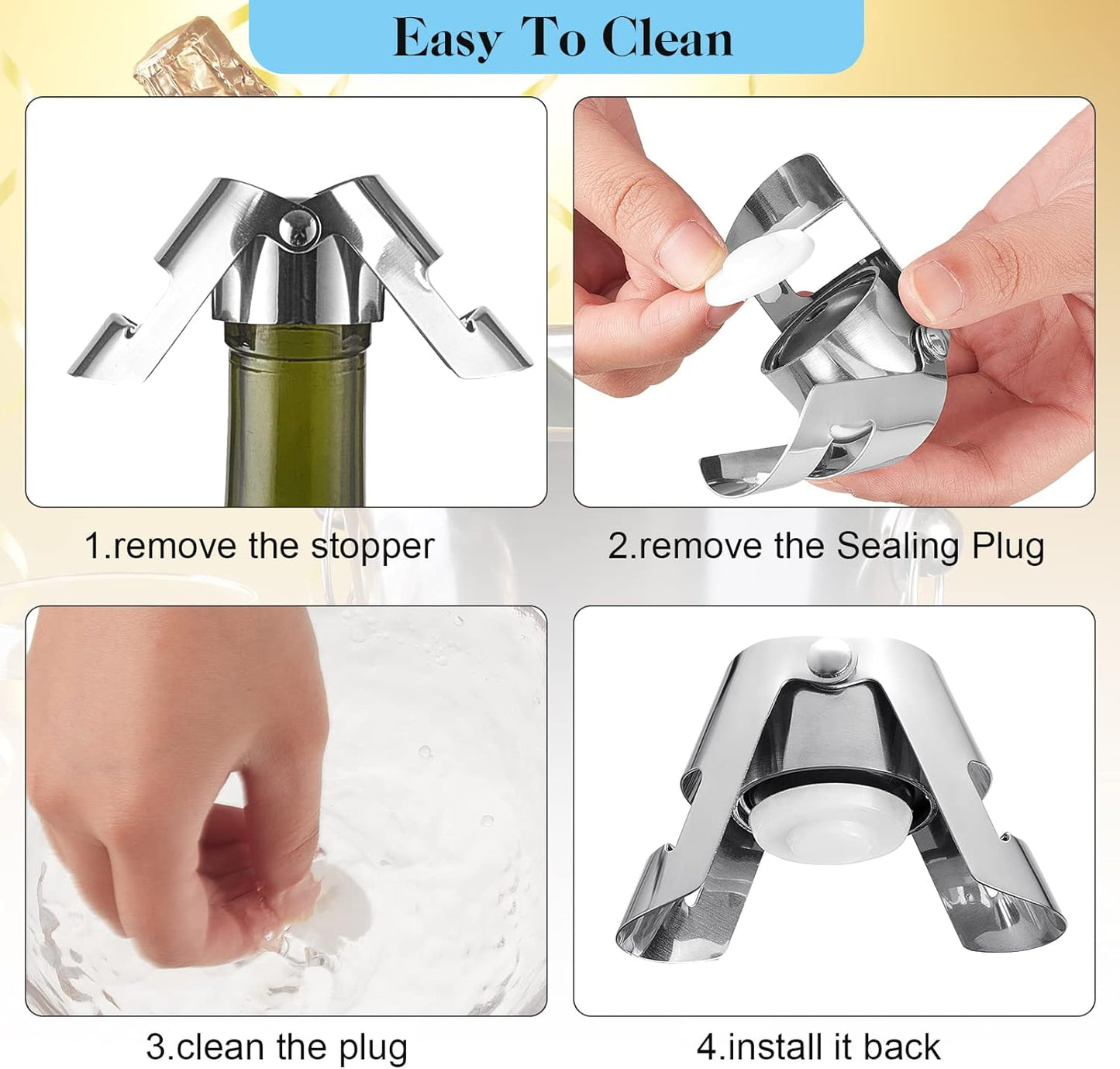 Tessco for you 12 Pcs Stainless Steel Champagne Stopper Bulk Reusable Bottle Sealer Wine Corker Champagne Cork Stopper Saver Plug for Prosecco Sparkling (Silver)