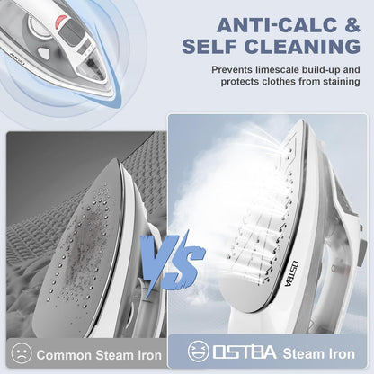 OSTBA 1600W Steam Iron - Rapid Heating, Nonstick Soleplate, Self-Cleaning, 300ml Water Tank